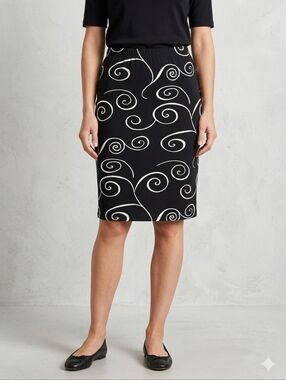 Black & white print stretch midi skirt sz 12 - 14